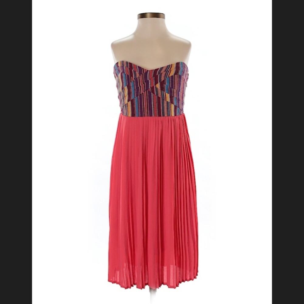 Sabine textured bust pink and striped pleated‎ strapless dress, xs
